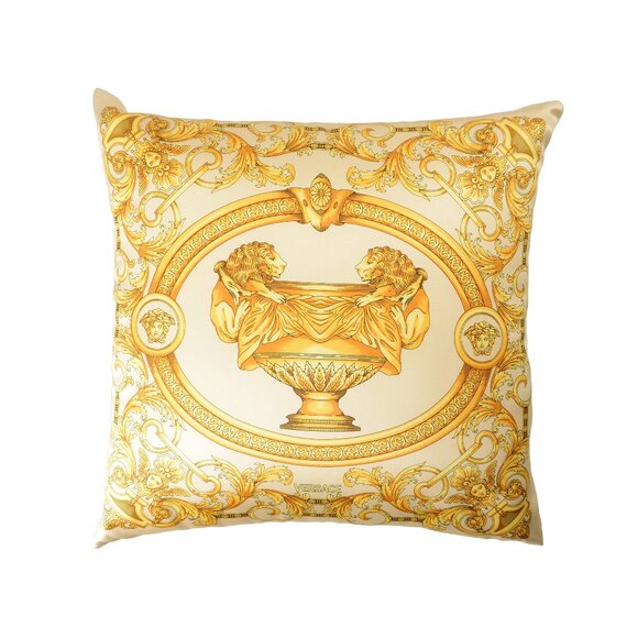Versace Gold & Taupe 100% Silk Throw Decorative Cushion Pillow - Picture 1 of 4